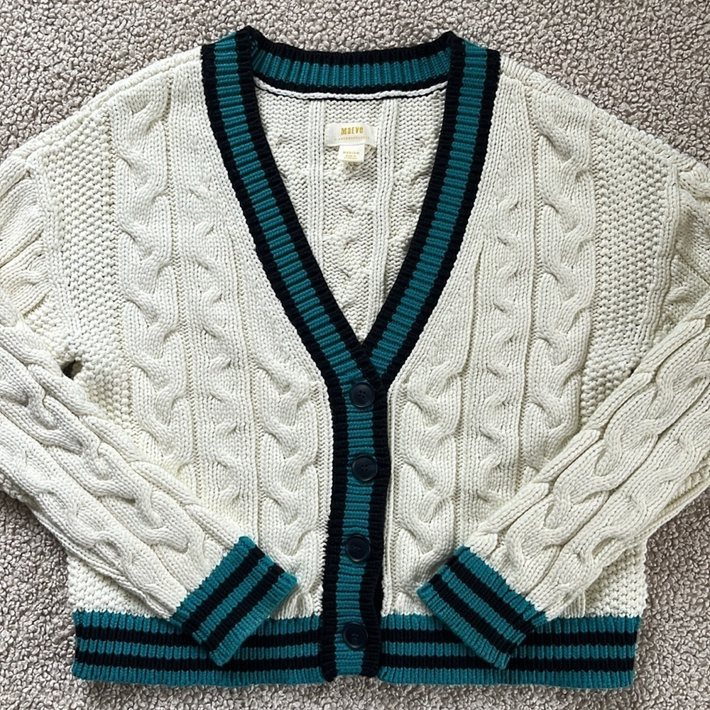 MAEVE Varsity Cable Knit Cardigan Sweater NWOT Size Medium - Picture 14 of 14